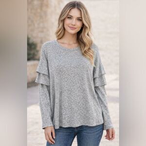 Gray Heathered Ruffle Sleeve Top NWT